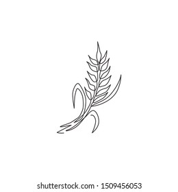 One Continuous Line Drawing Of Whole Healthy Organic Wheat Grain For Farm Logo Identity. Fresh Staple Food Concept For Breakfast Cereal Icon. Modern Single Line Graphic Draw Design Vector Illustration