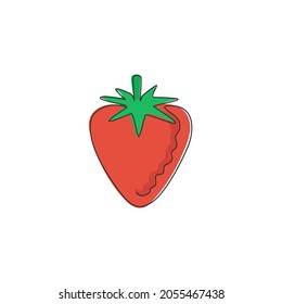 One continuous line drawing of whole healthy organic strawberry for orchard logo identity. Fresh berry concept for fruit garden icon. Modern single line draw design vector graphic illustration