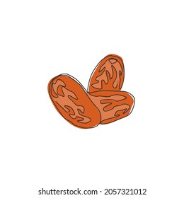 One continuous line drawing of whole healthy organic for orchard fruit dates logo identity. Tropical Arabic fruitage concept for fruit garden icon. Modern single line draw design vector illustration