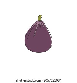 Una línea continua dibujando higos orgánicos sanos para la identidad del logotipo de huerto. Fresco concepto exótico de la herencia veraniega para ícono de jardín de frutas. Ilustración gráfica de diseño de dibujo de línea única moderna