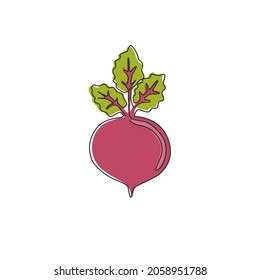 Una línea continua dibujando toda la remolacha orgánica sana para la identidad del logo de la plantación. Concepto de planta de remolacha de jardín fresco para ícono de verdura. Ilustración gráfica vectorial de diseño de trazos de línea única moderna