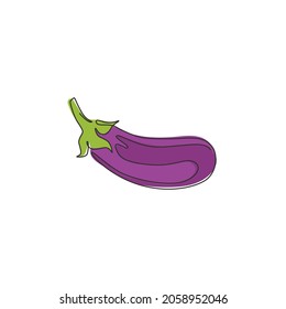 One continuous line drawing whole healthy organic eggplant for farm logo identity. Fresh tropical perennial plant concept for vegetable icon. Modern single line draw design vector graphic illustration