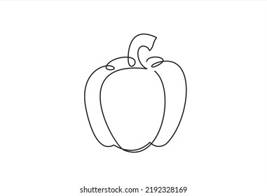 One continuous line drawing whole healthy organic paprika for plantation logo identity. Fresh bell pepper concept for fruit vegetable icon. Modern single line draw design vector graphic illustration