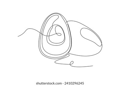 Un dibujo de línea continua de frutos de aguacate orgánicos completos para la identidad del logotipo de huerto. Nuevo concepto de herencia tropical para ícono de jardín de frutas. Ilustración vectorial de diseño de trazos de línea única moderna