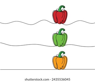 One continuous line drawing whole paprika. Fresh bell pepper concept.
