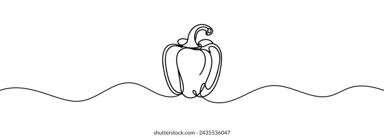 One continuous line drawing whole paprika. Fresh bell pepper concept.