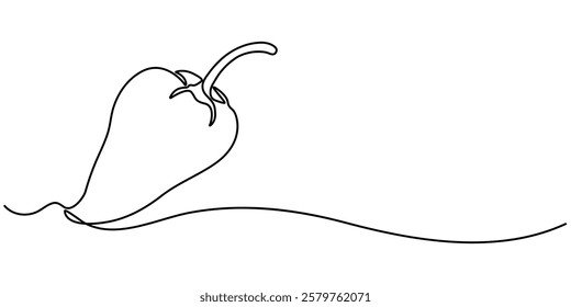 One continuous line drawing whole paprika. Fresh bell pepper concept, Capsicum continuous one line drawing, Continuous one line drawing of Sweet pepper bell pepper line art vector sketch illustration.