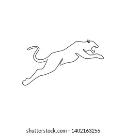 One continuous line drawing of wild leopard for multinational company logo identity. Strong cheetah mammal animal mascot concept for national safari zoo. Single line draw vector design illustration