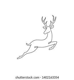 One continuous line drawing of wild reindeer for national park logo identity. Elegant buck mammal animal mascot concept for nature conservation. Single line draw design illustration