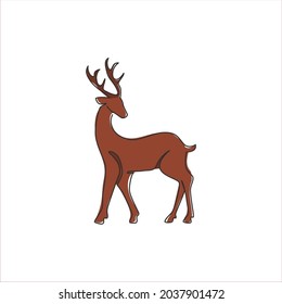 One continuous line drawing of wild reindeer for national park logo identity. Elegant buck mammal animal mascot concept for nature conservation. Single line vector graphic draw design illustration