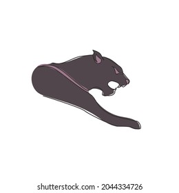 Eine durchgehende Zeichnung von Wildleopard für die Logo-Identität multinationaler Unternehmen. Starkes Jaguar Säugetier-Maskottkonzept für den nationalen Safari-Zoo. Vektorgrafik-Design für einzelne Linien