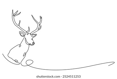 One continuous line drawing wild deer head. Deer head single line art illustration.