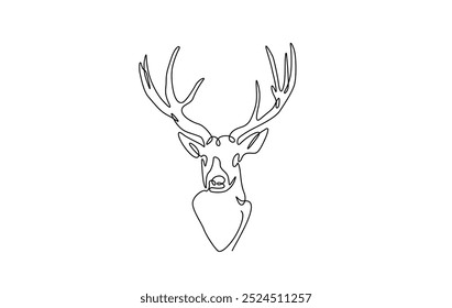 One continuous line drawing wild deer head. Deer head single line art illustration.