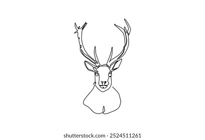 Uma linha contínua desenhando a cabeça de veado selvagem. Ilustração de arte de uma única linha de cabeça de veado.