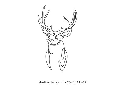 One continuous line drawing wild deer head. Deer head single line art illustration.