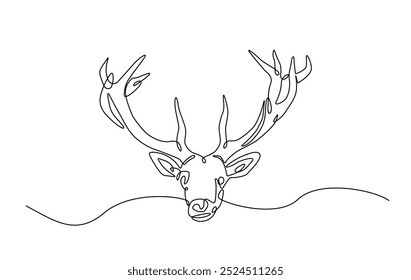 One continuous line drawing wild deer head. Deer head single line art illustration.