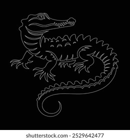 One continuous line drawing of wild crocodile with mouth opened for logo identity, Alligator icon or modern line symbol. Vector line art and icon design with bold outline