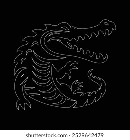 One continuous line drawing of wild crocodile with mouth opened for logo identity, Alligator icon or modern line symbol. Vector line art and icon design with bold outline