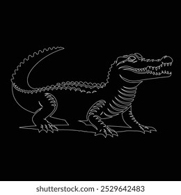 One continuous line drawing of wild crocodile with mouth opened for logo identity, Alligator icon or modern line symbol. Vector line art and icon design with bold outline