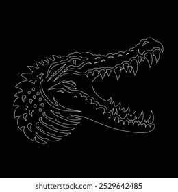 One continuous line drawing of wild crocodile with mouth opened for logo identity, Alligator icon or modern line symbol. Vector line art and icon design with bold outline