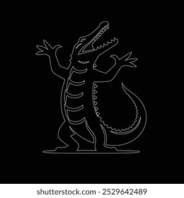 One continuous line drawing of wild crocodile with mouth opened for logo identity, Alligator icon or modern line symbol. Vector line art and icon design with bold outline