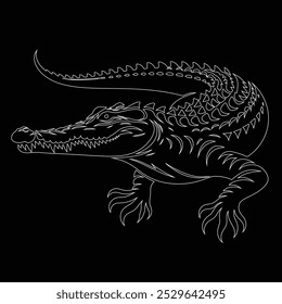 One continuous line drawing of wild crocodile with mouth opened for logo identity, Alligator icon or modern line symbol. Vector line art and icon design with bold outline