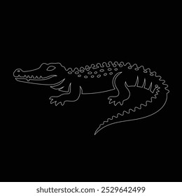 One continuous line drawing of wild crocodile with mouth opened for logo identity, Alligator icon or modern line symbol. Vector line art and icon design with bold outline