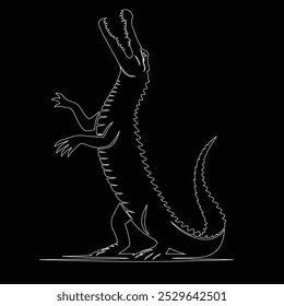 One continuous line drawing of wild crocodile with mouth opened for logo identity, Alligator icon or modern line symbol. Vector line art and icon design with bold outline