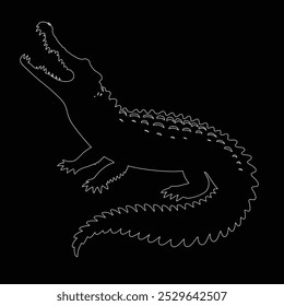 One continuous line drawing of wild crocodile with mouth opened for logo identity, Alligator icon or modern line symbol. Vector line art and icon design with bold outline