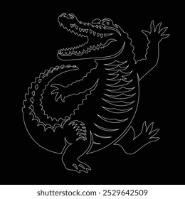 One continuous line drawing of wild crocodile with mouth opened for logo identity, Alligator icon or modern line symbol. Vector line art and icon design with bold outline