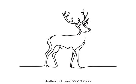 One continuous line drawing wild deer head. Deer head single line art illustration.