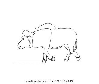 One continuous line drawing of wild bull. cow - animal outline drawing illustration. 