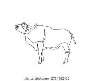 One continuous line drawing of wild bull. cow - animal outline drawing illustration. 