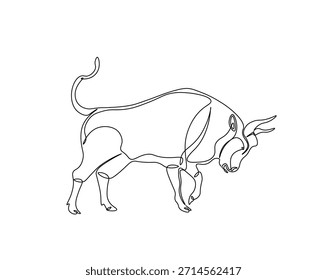 One continuous line drawing of wild bull. cow - animal outline drawing illustration. 