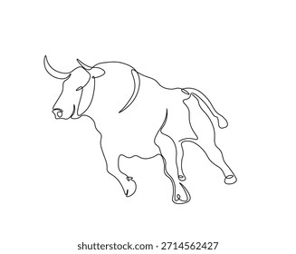 One continuous line drawing of wild bull. cow - animal outline drawing illustration. 