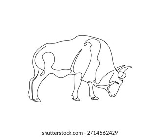 One continuous line drawing of wild bull. cow - animal outline drawing illustration. 
