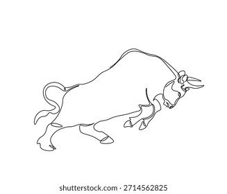 One continuous line drawing of wild bull. cow - animal outline drawing illustration. 