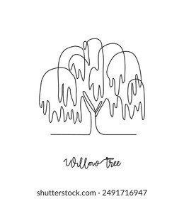 One continuous line drawing of Willow tree vector illustration. Tree plant themes in simple linear style vector design concept. Plant and nature education for students. Education design presentation