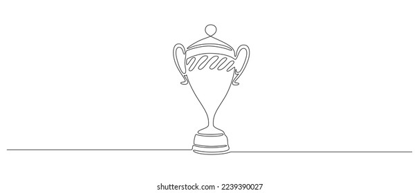 One continuous line drawing of winning golden trophy. Icon symbol of champion achievement in simple linear style. Outline concept for best teamwork editable stroke. Doodle vector illustration