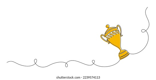 Un dibujo de línea continua de trofeo de oro ganador. Símbolo de icono de logro campeón en estilo lineal simple. Concepto de esquema para el mejor trazo editable de trabajo en equipo. Ilustración vectorial floreciente