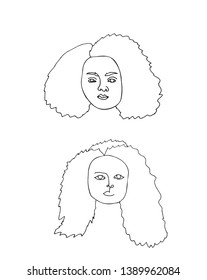 One continuous line drawing of woman with curly hair. Minimalism art. 