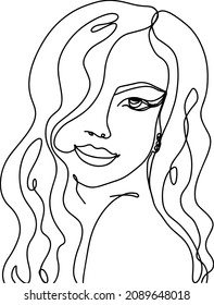 One continuous line drawing woman abstract face minimalist style, illustration for womens fashion, for t-shirt, cosmetics, posters, postcards. Dynamic single line design