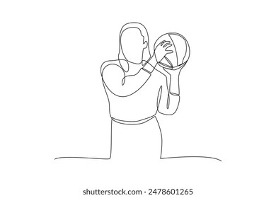 One continuous line drawing of woman playing basketball in sport center. Sports minimalist concept. Single line draw design vector illustration