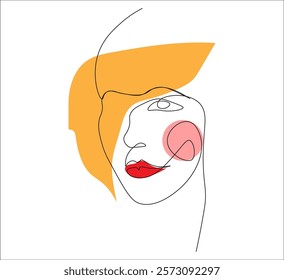 One continuous line drawing of woman beauty face with straight bangs . single line concept of woman beauty face.  illustration of woman face. editable stroke