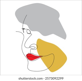 One continuous line drawing of woman beauty face with straight bangs . single line concept of woman beauty face.  illustration of woman face. editable stroke