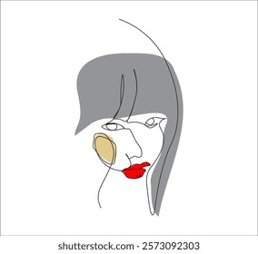 One continuous line drawing of woman beauty face with straight bangs . single line concept of woman beauty face.  illustration of woman face. editable stroke