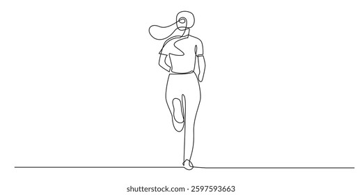 one continuous line drawing of woman running.one line drawing of woman exercising running with back view.single line vector illustration.isolated on white background