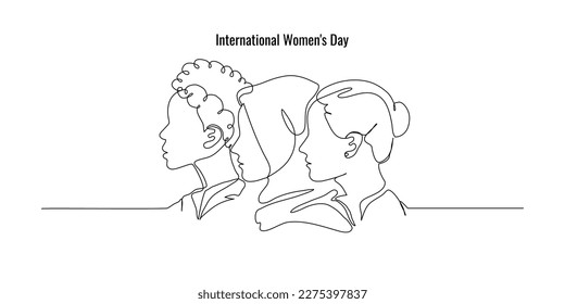 Un dibujo continuo de la cara de una mujer. Banner web del Día Internacional de la Mujer