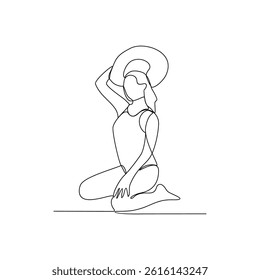 One continuous line drawing of Women at the beach vector design illustration. Summer holiday themes design in simple linear continuous style vector concept. Suitable for education design purpose