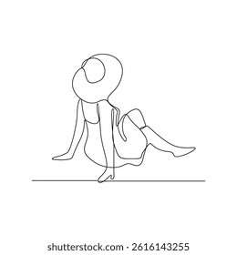 One continuous line drawing of Women at the beach vector design illustration. Summer holiday themes design in simple linear continuous style vector concept. Suitable for education design purpose